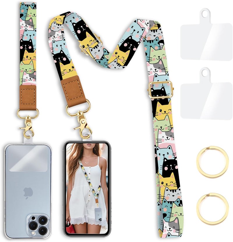 Yonlevres Phone Lanyard Crossbody Strap, Cute Cat Cell Phone Lanyards for around the Neck Wristlet Wrist Strap Adjustable for Keys Case ID Badges Accessories Travel Essentials - Image 1
